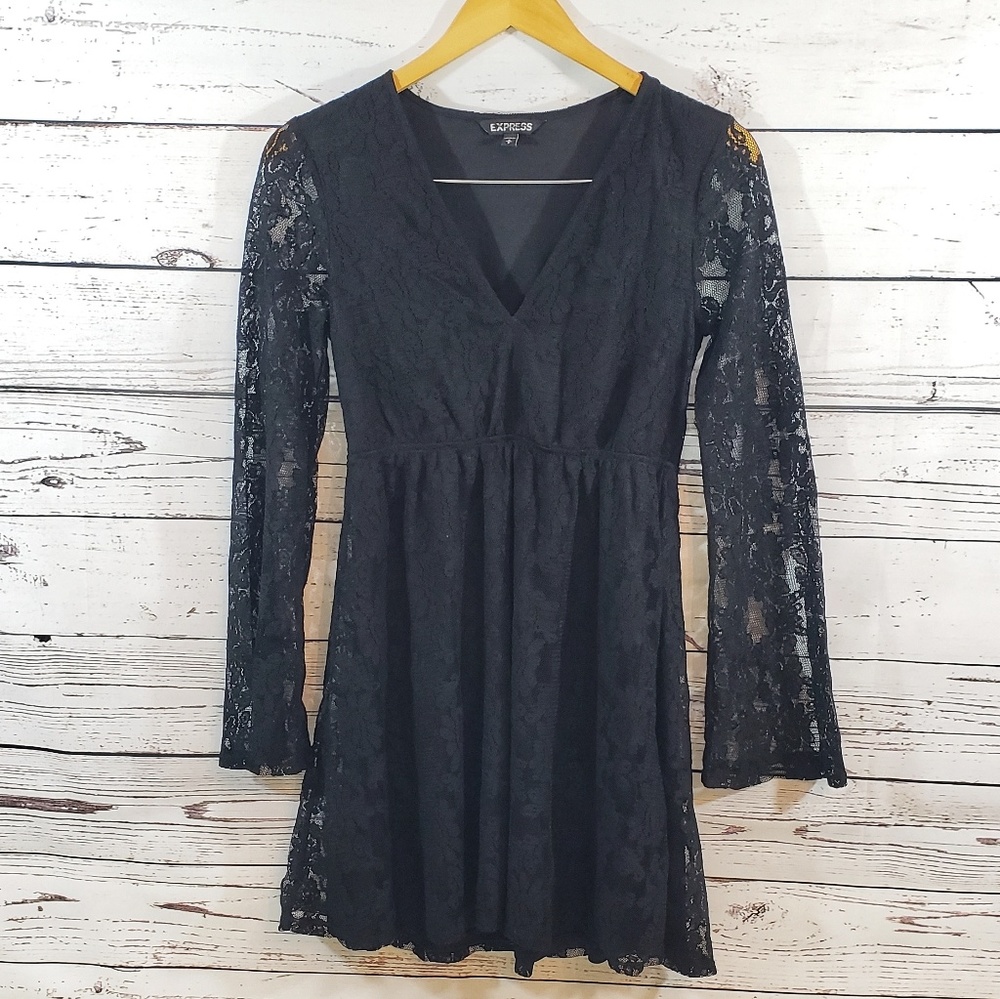 EXPRESS Black Long Sleeve Lace Dress Size S EUC